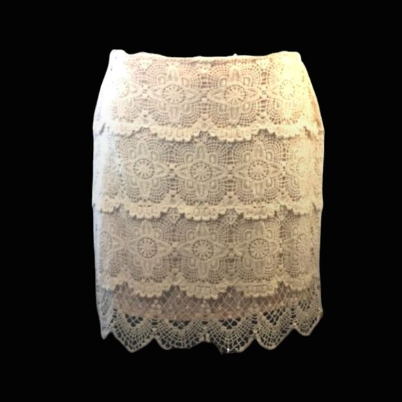 JENNIFER LOPEZ Skirt Crochet Mini  Cotton Sheer Lace Cream Fully Lined Sz… - Picture 1 of 13